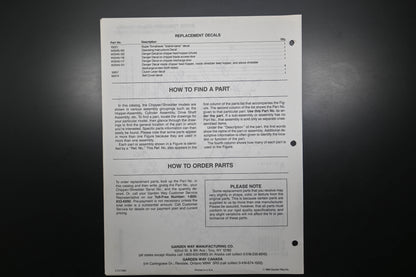 Troy Bilt CT571085 85 Super Tomahawk Shredder Chipper Parts Catalog