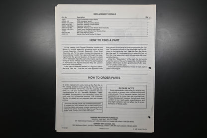 Troy Bilt CT1001087 87 Super Tomahawk Shredder Chipper Parts Catalog