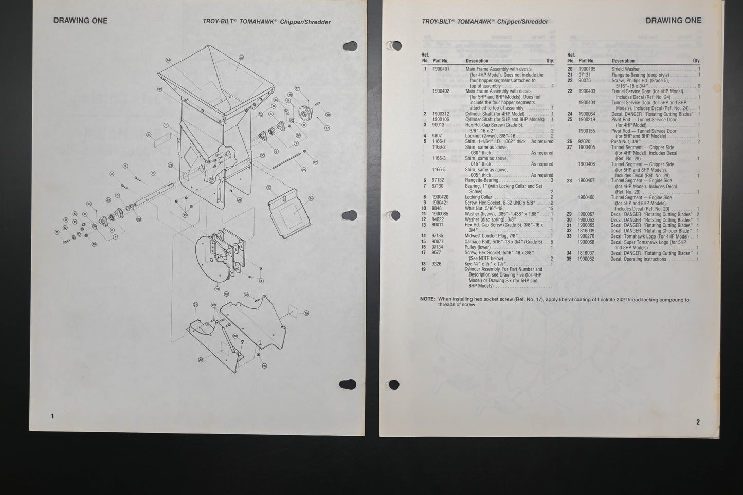 Troy Bilt 1900500 90 Tomahawk Chipper Shredder Parts Catalog
