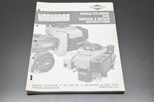 OEM Briggs & Stratton MS-9939-5/89 Single Cylinder OHV Shop Repair Manual