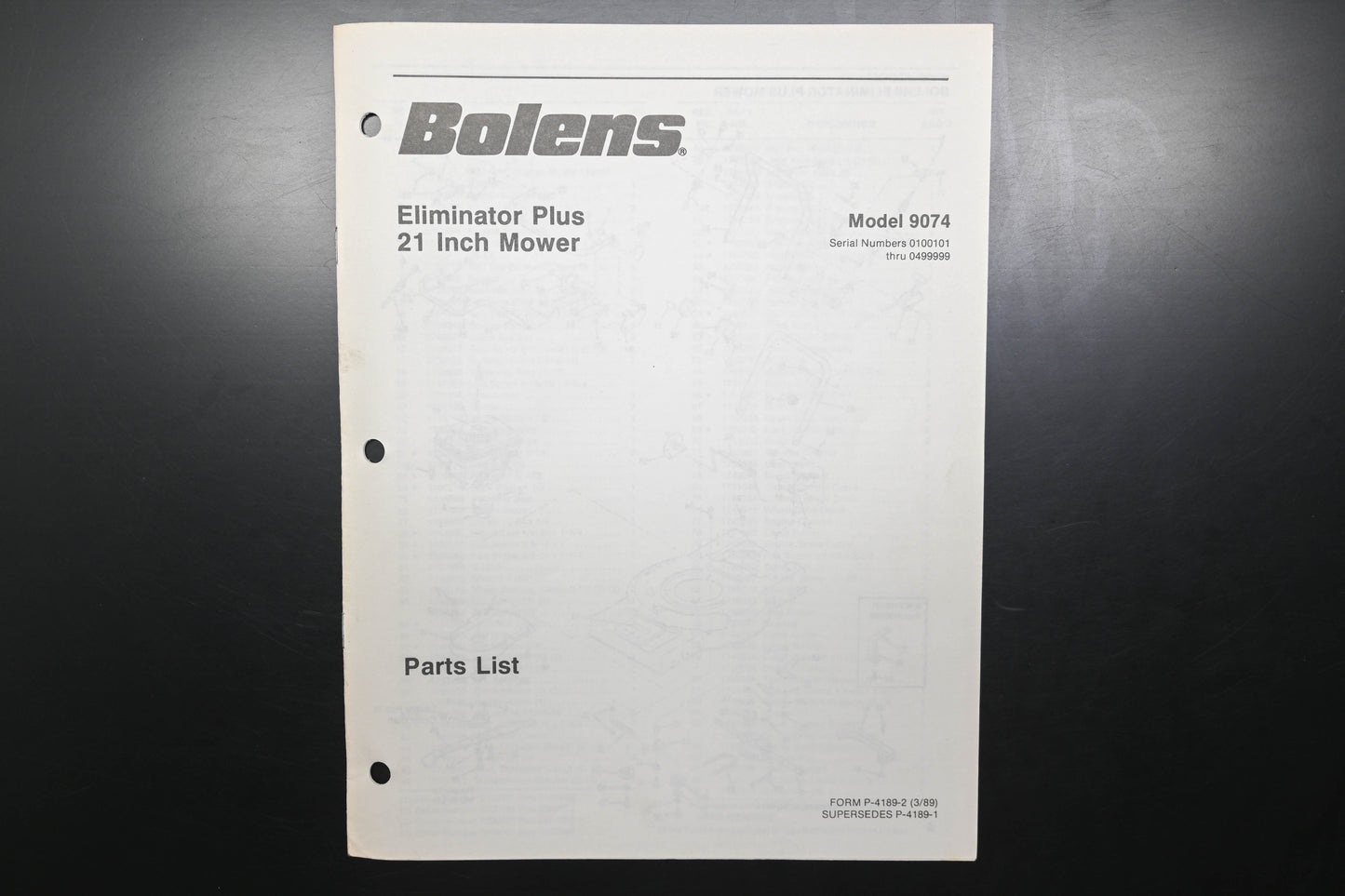 Bolens P-4189-2 21" Mower Eliminator Plus Model 9074 Parts List