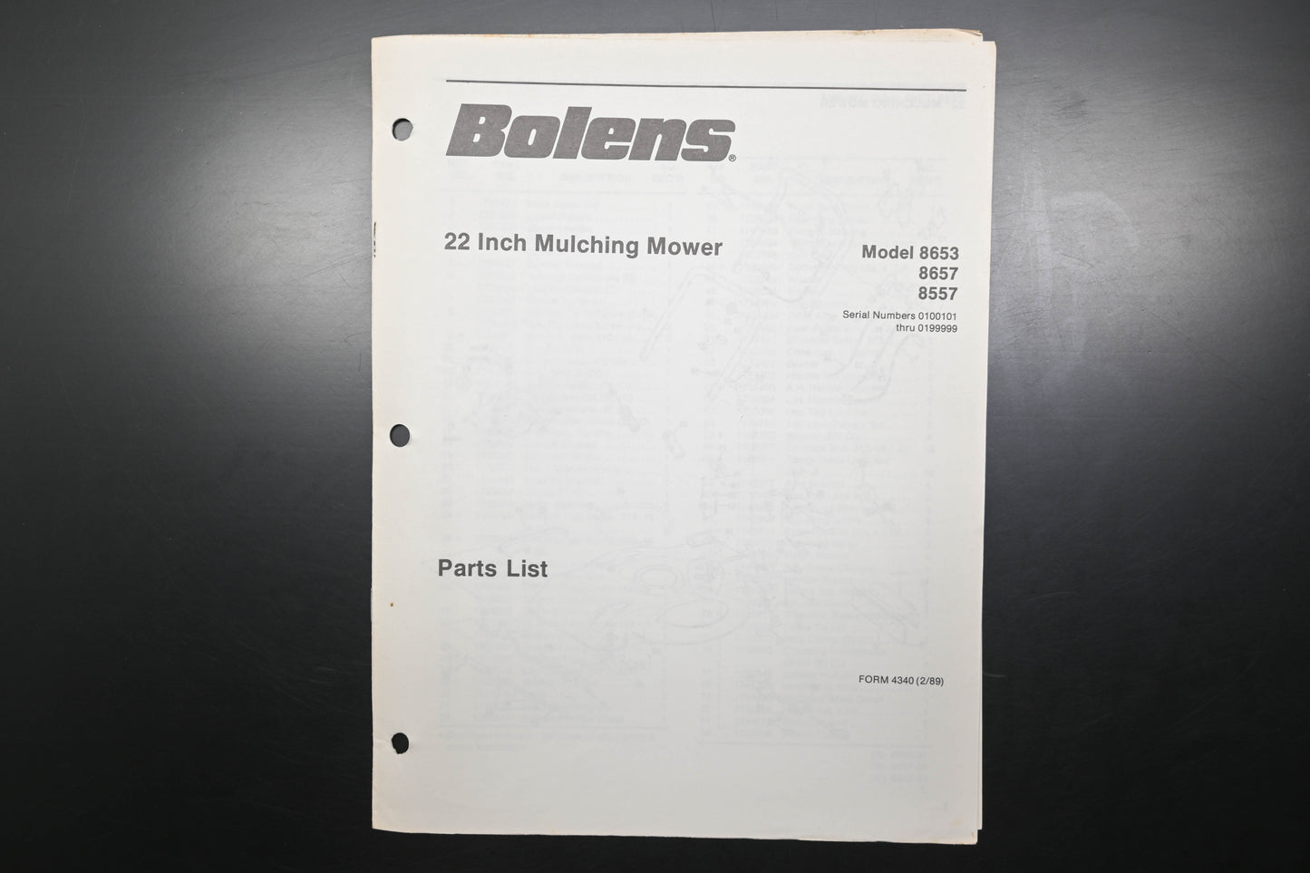 Bolens 4340 22" Mower Models 8653 8657 8557 Parts List