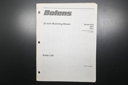 Bolens 4340 22" Mower Models 8653 8657 8557 Parts List