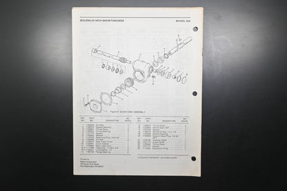 Bolens 4302-1 88 Snow Thrower Models 624 Parts List