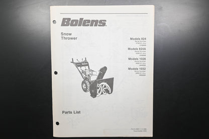 Bolens 4303-1 88 Snow Thrower Models 824 1026 1032 Parts List