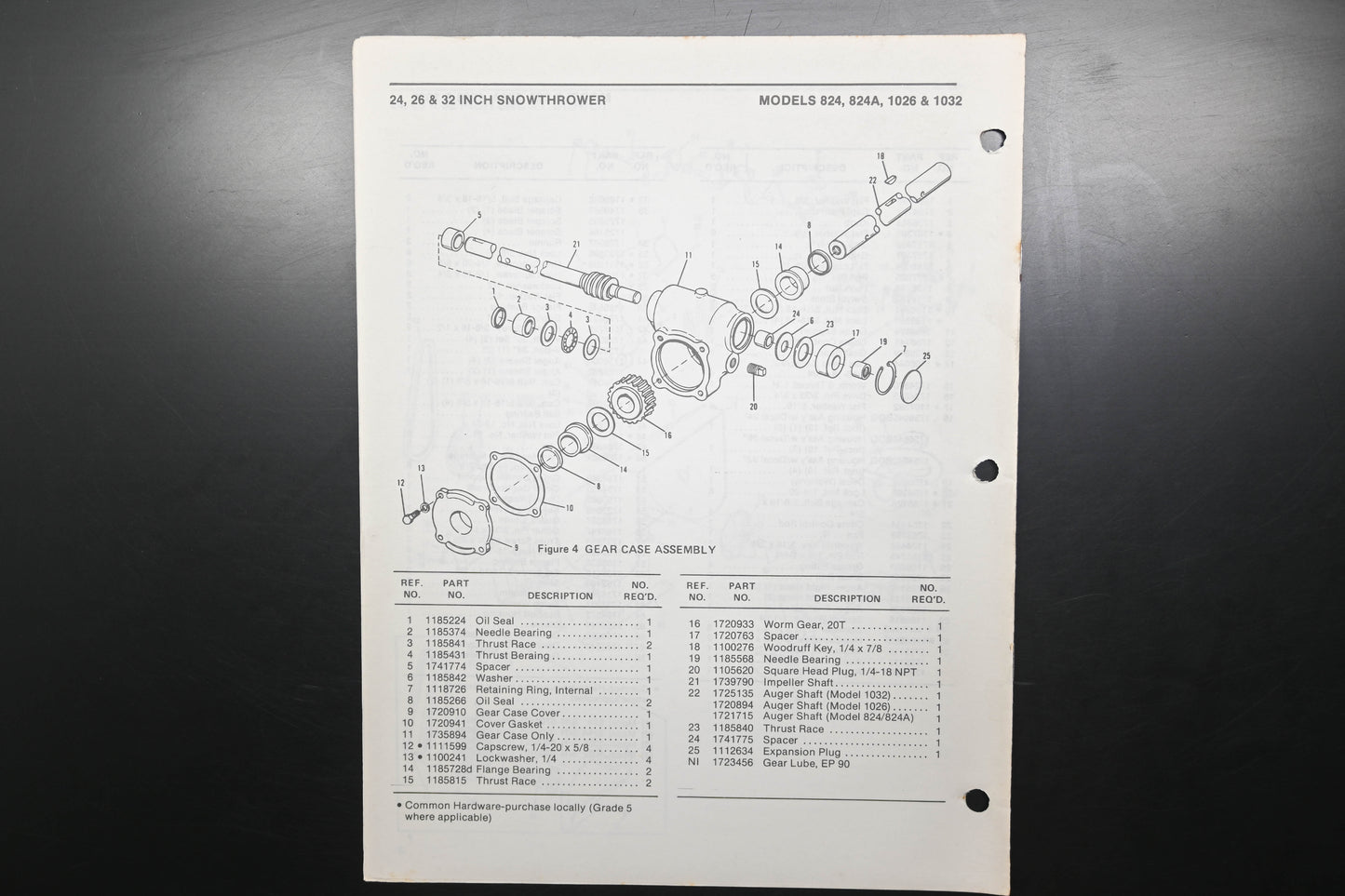 Bolens 4303-1 88 Snow Thrower Models 824 1026 1032 Parts List