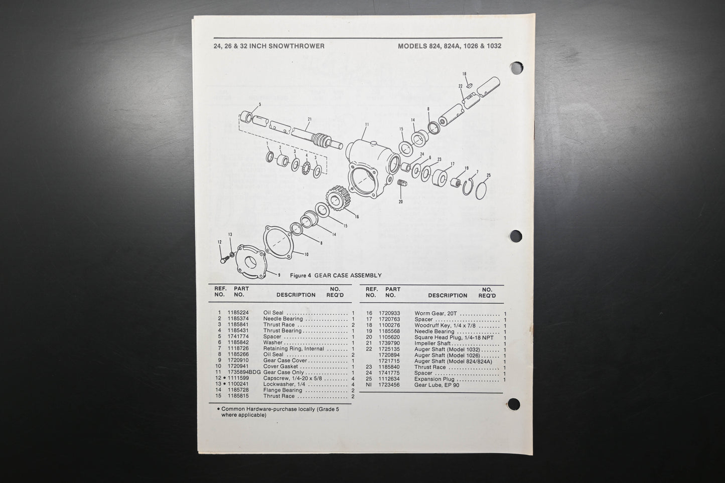 Bolens P-4303-3 89 Snow Thrower Models 824 1026 1032 Parts List