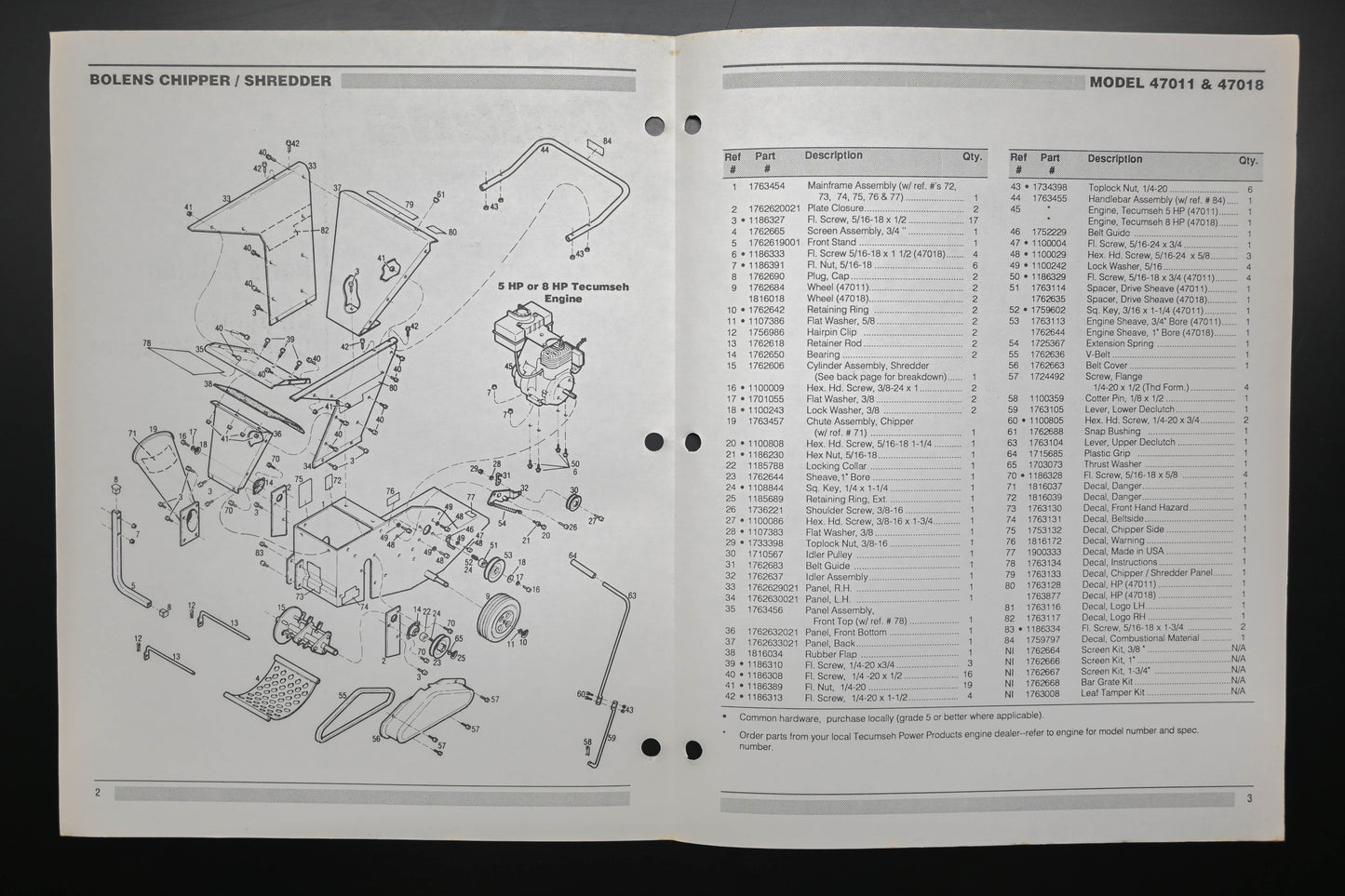 Bolens 1763606, 176-3606 Chippewa Models 47011 47018 Parts Catalog
