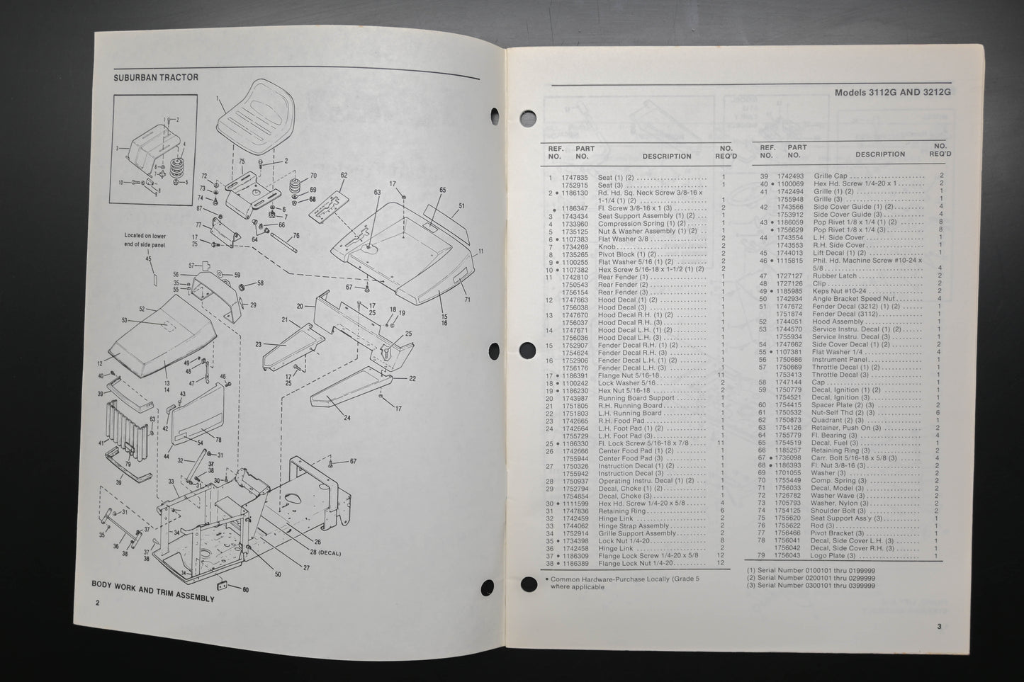 Bolens 4152-2 Suburban Tractor Models 3112G 3212G Parts List