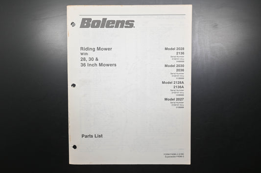 Bolens P4086-4 28" 30" 36" Riding Mower Parts List
