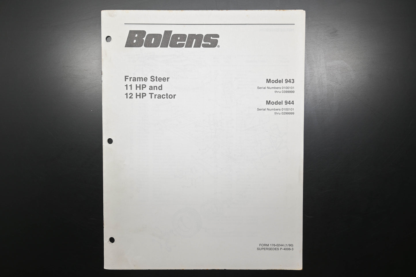Bolens 176-0244, 1760244 11 12 HP Frame Steer Tractor Parts List