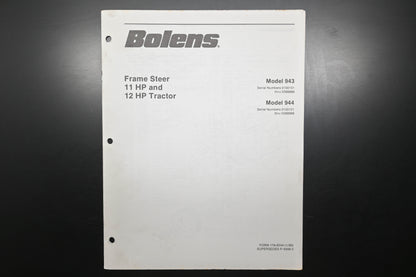 Bolens 176-0244, 1760244 11 12 HP Frame Steer Tractor Parts List