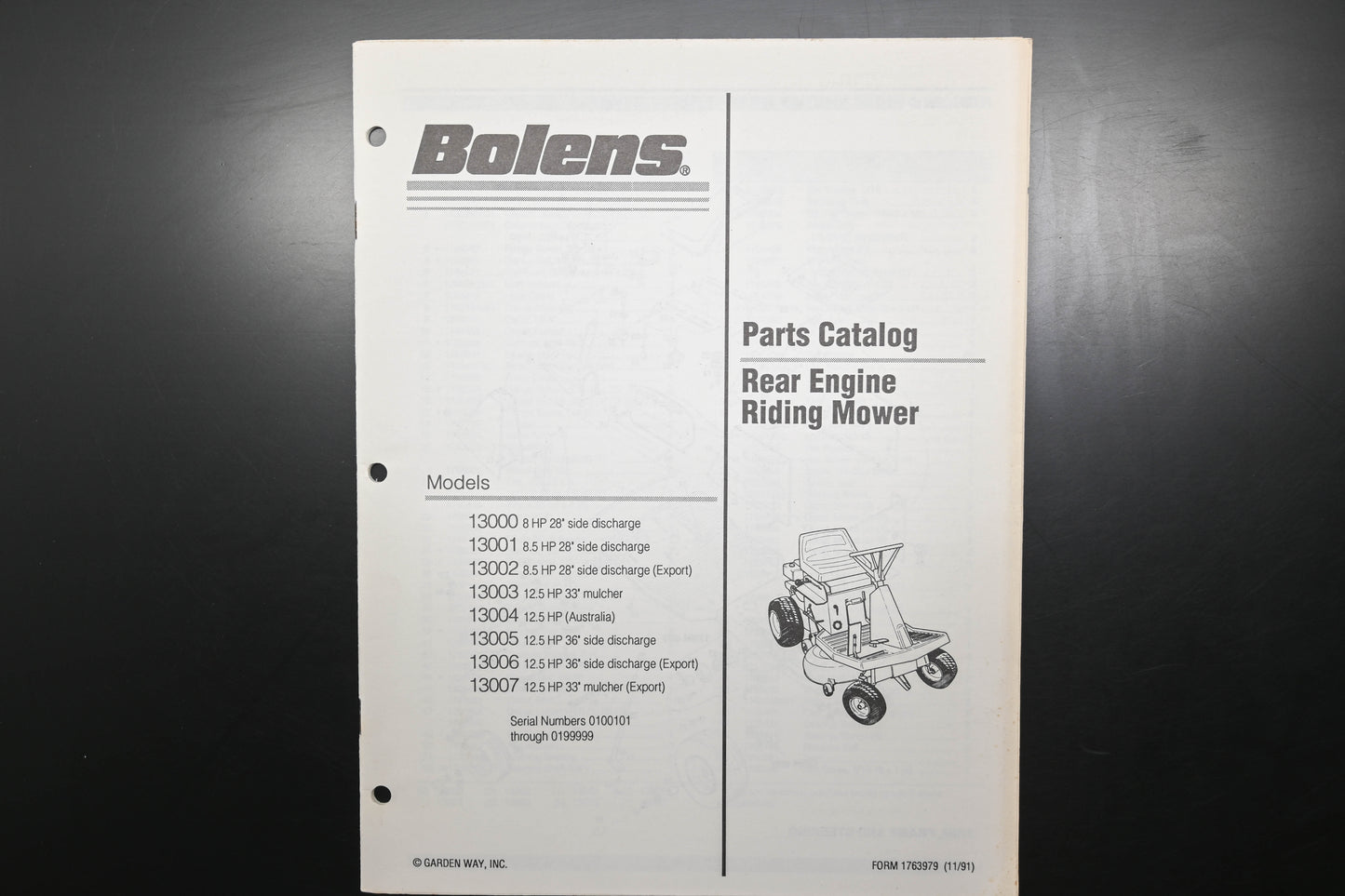 Bolens 176-3979, 1763979 Rear Engine Riding Mower Parts Catalog