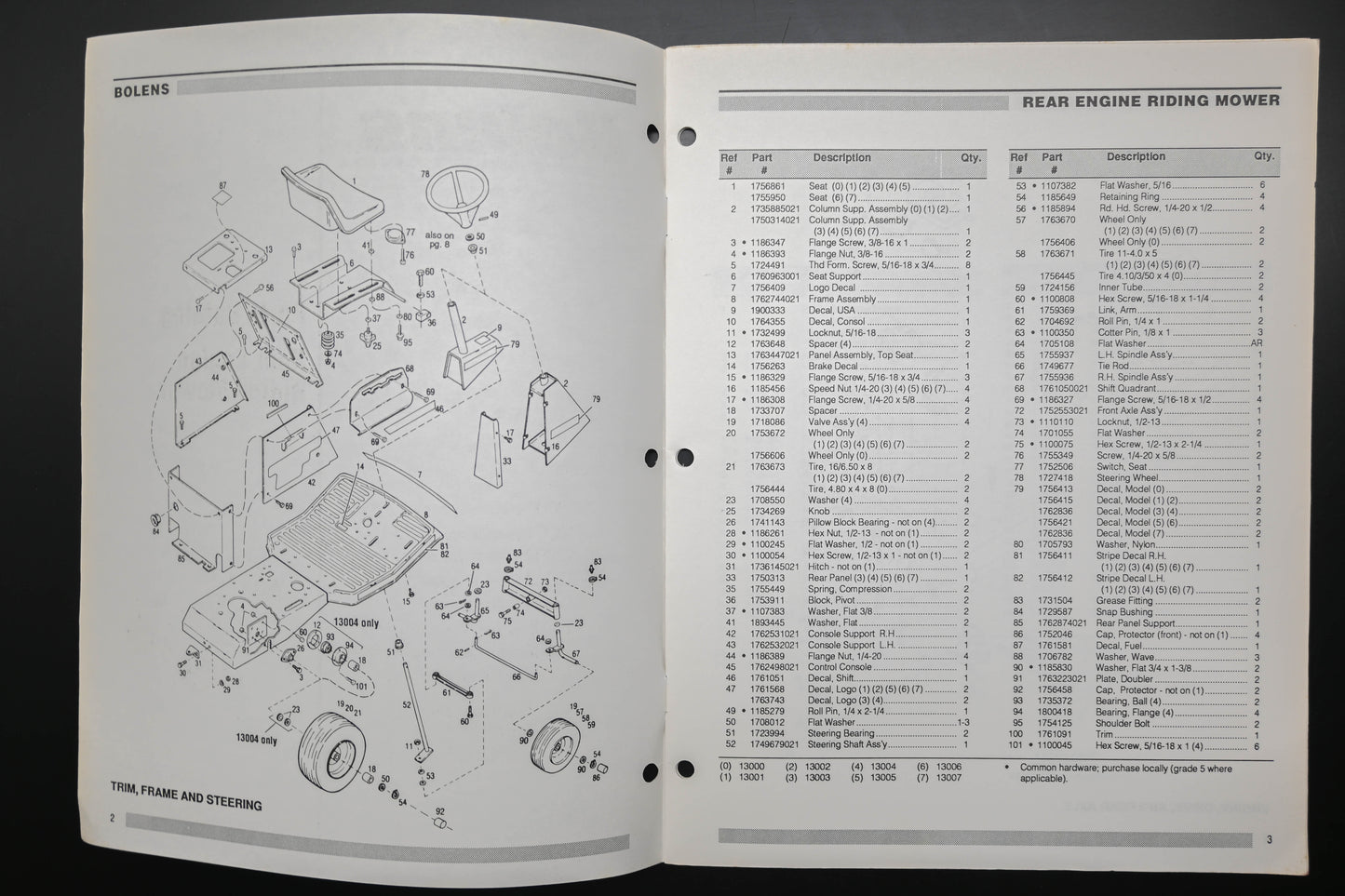Bolens 176-3979, 1763979 Rear Engine Riding Mower Parts Catalog