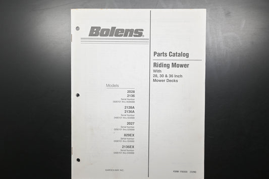 Bolens 176-2323, 1762323 Riding Mower Parts Catalog