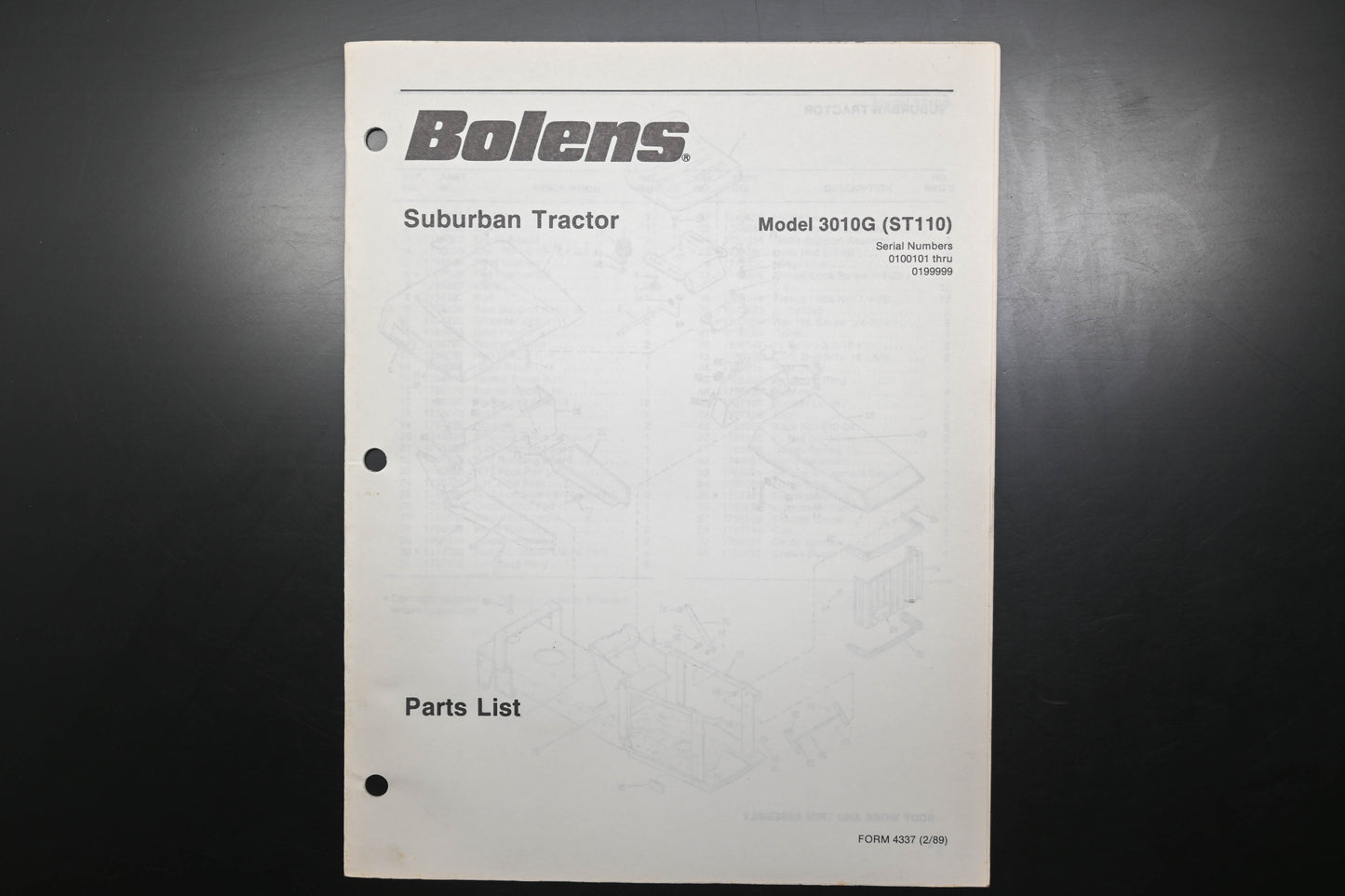 Bolens 4337 89 Suburban Tractor Parts List