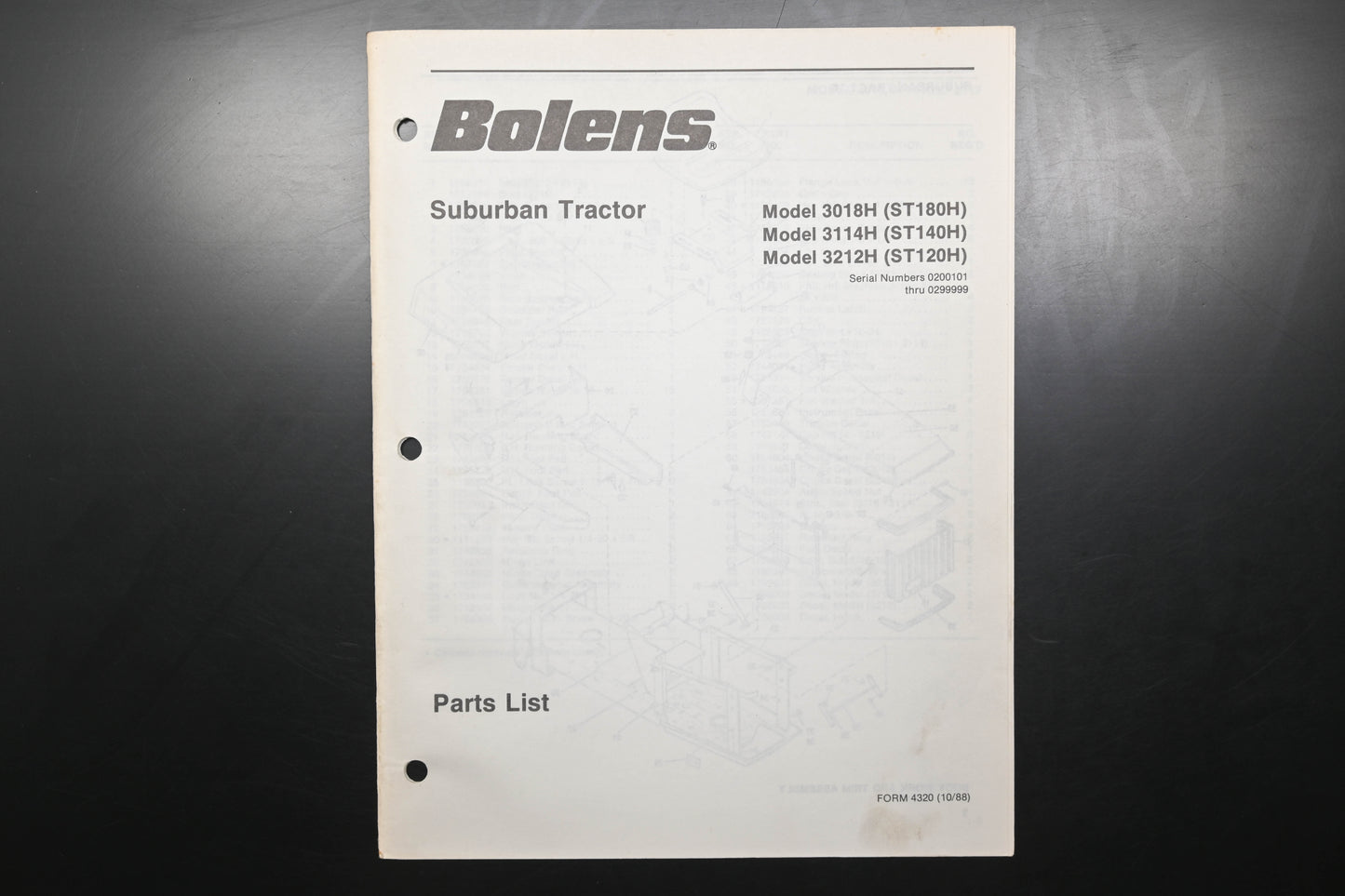 Bolens 4320 88 Suburban Tractor 3018H 3114H 3212H Parts List