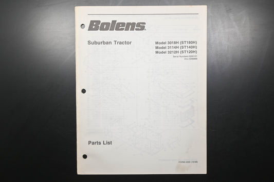Bolens 4320 88 Suburban Tractor 3018H 3114H 3212H Parts List