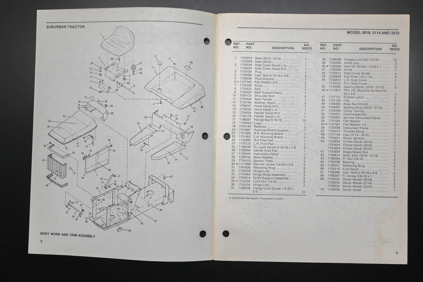 Bolens 4320 88 Suburban Tractor 3018H 3114H 3212H Parts List