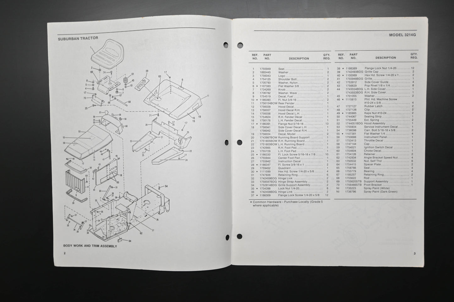 Bolens 176-0447, 1760447 90 Suburban Tractor Model 3214G Parts List