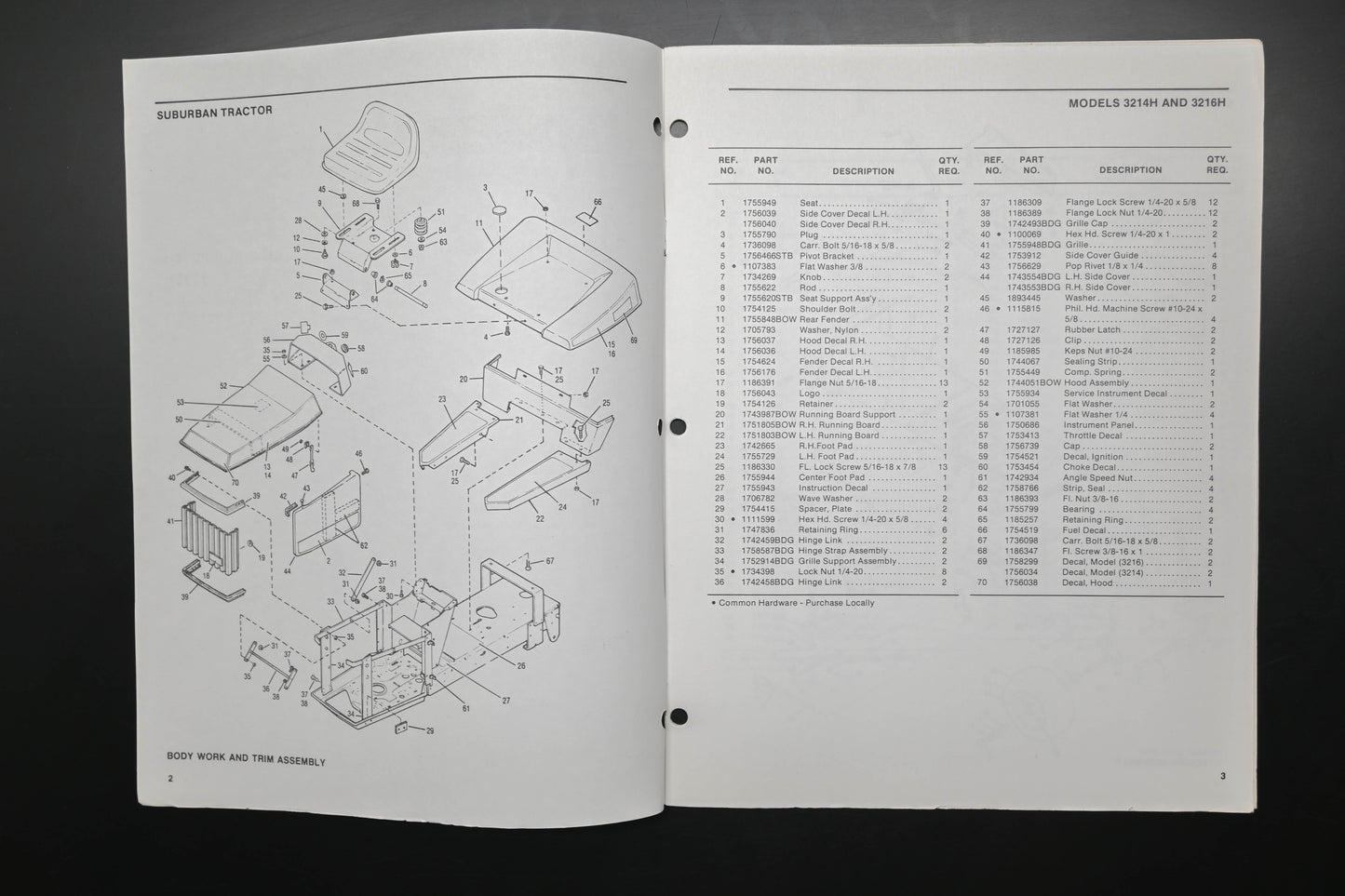 Bolens 176-0446, 1760446 90 Suburban Tractor 3214H 3216H Parts List