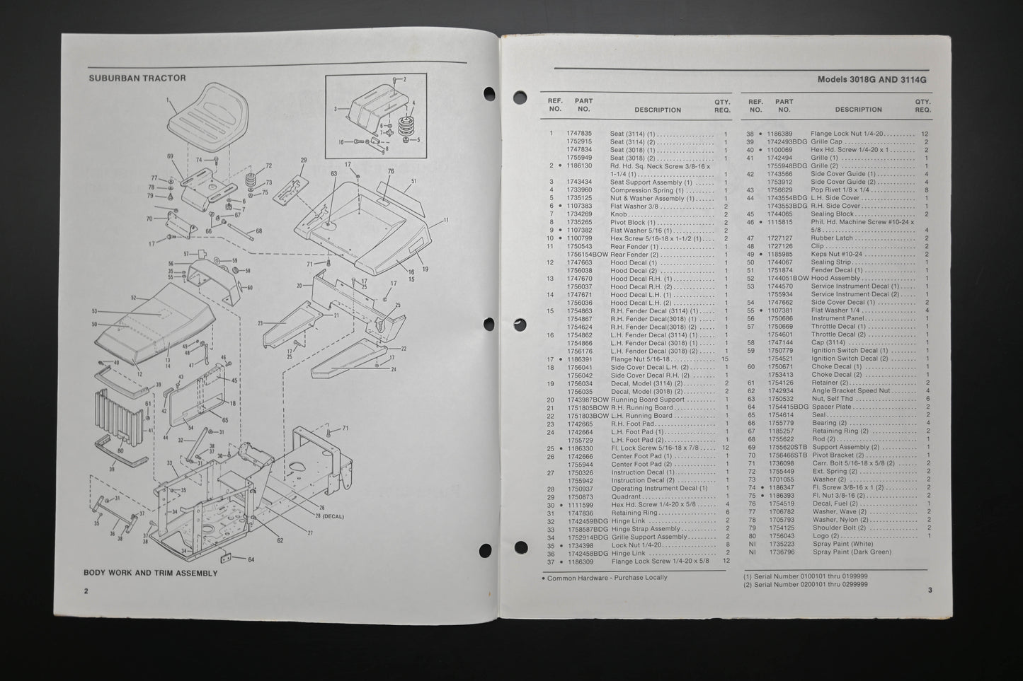 Bolens P4238-2 90 Suburban Tractor 3018G 3114G Parts List
