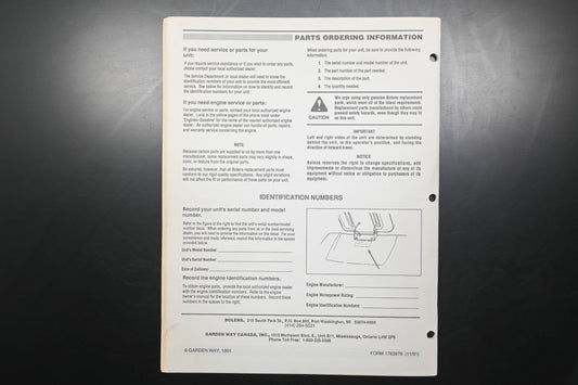 Bolens 1763976, 176-3976 Suburban Tractor Models 13011 13017 13023 Parts Catalog