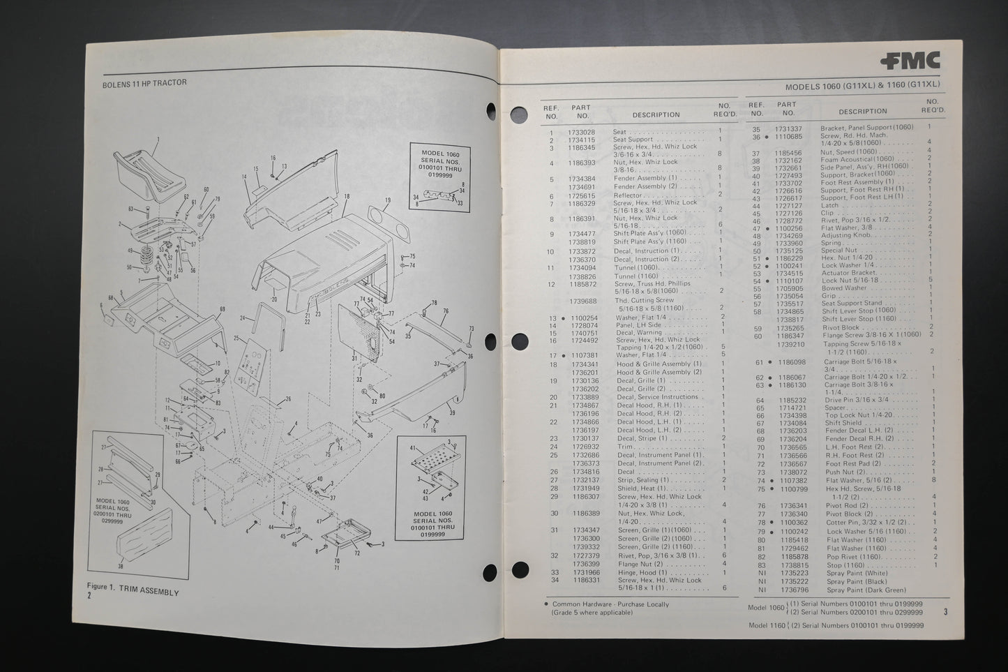 Bolens P553128-3 Tractor Models 1060 1160 Parts List