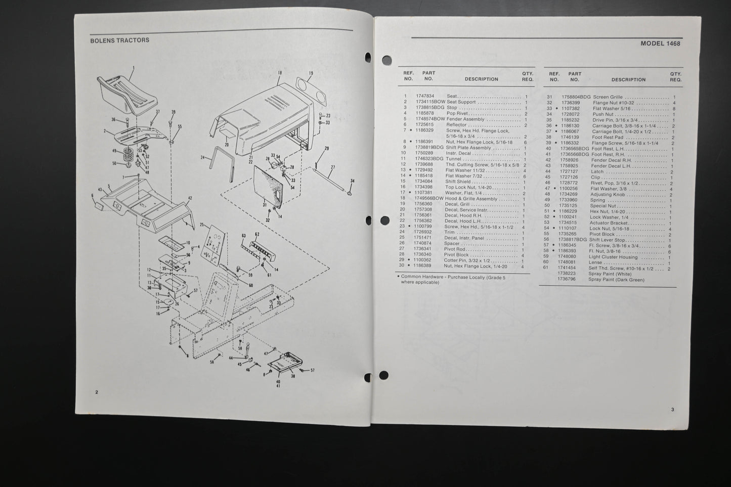 Bolens 176-0313, 1760313 Tractor 14HP Model 1468 Parts List
