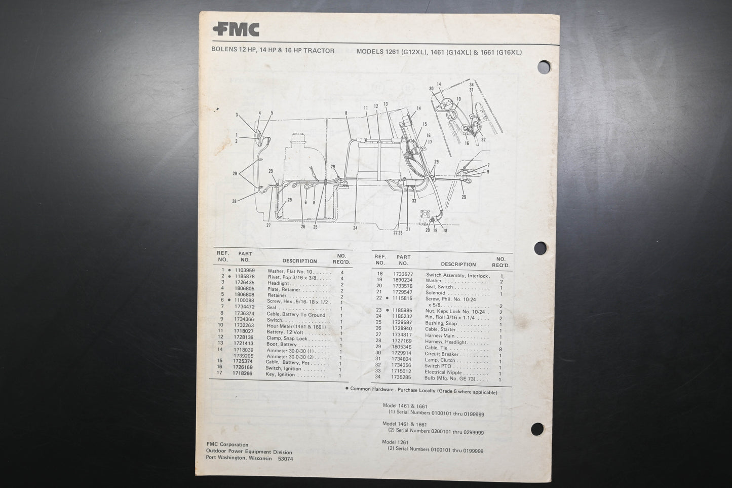 Bolens P553384-1 Tractor Models 1261 1461 1661 Parts List