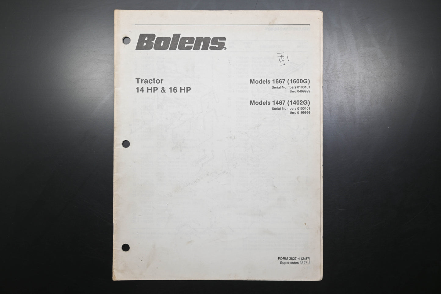 Bolens 3827-4 Tractor Models 1667 1467 Parts List