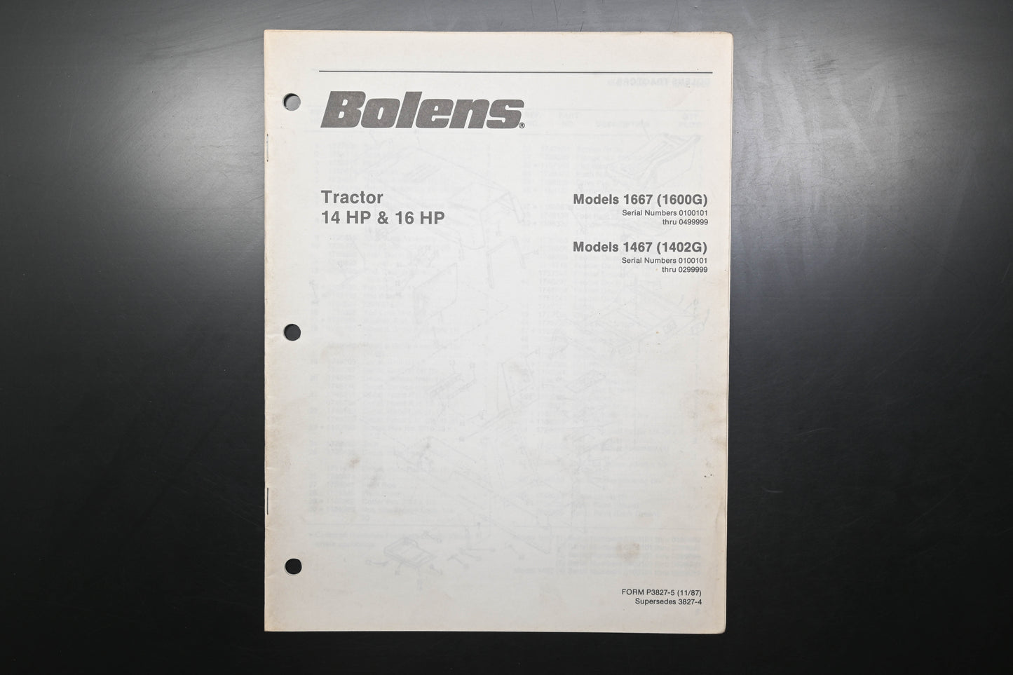 Bolens 3827-5 Tractor Models 1667 1467 Parts List