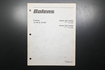 Bolens 3827-5 Tractor Models 1667 1467 Parts List