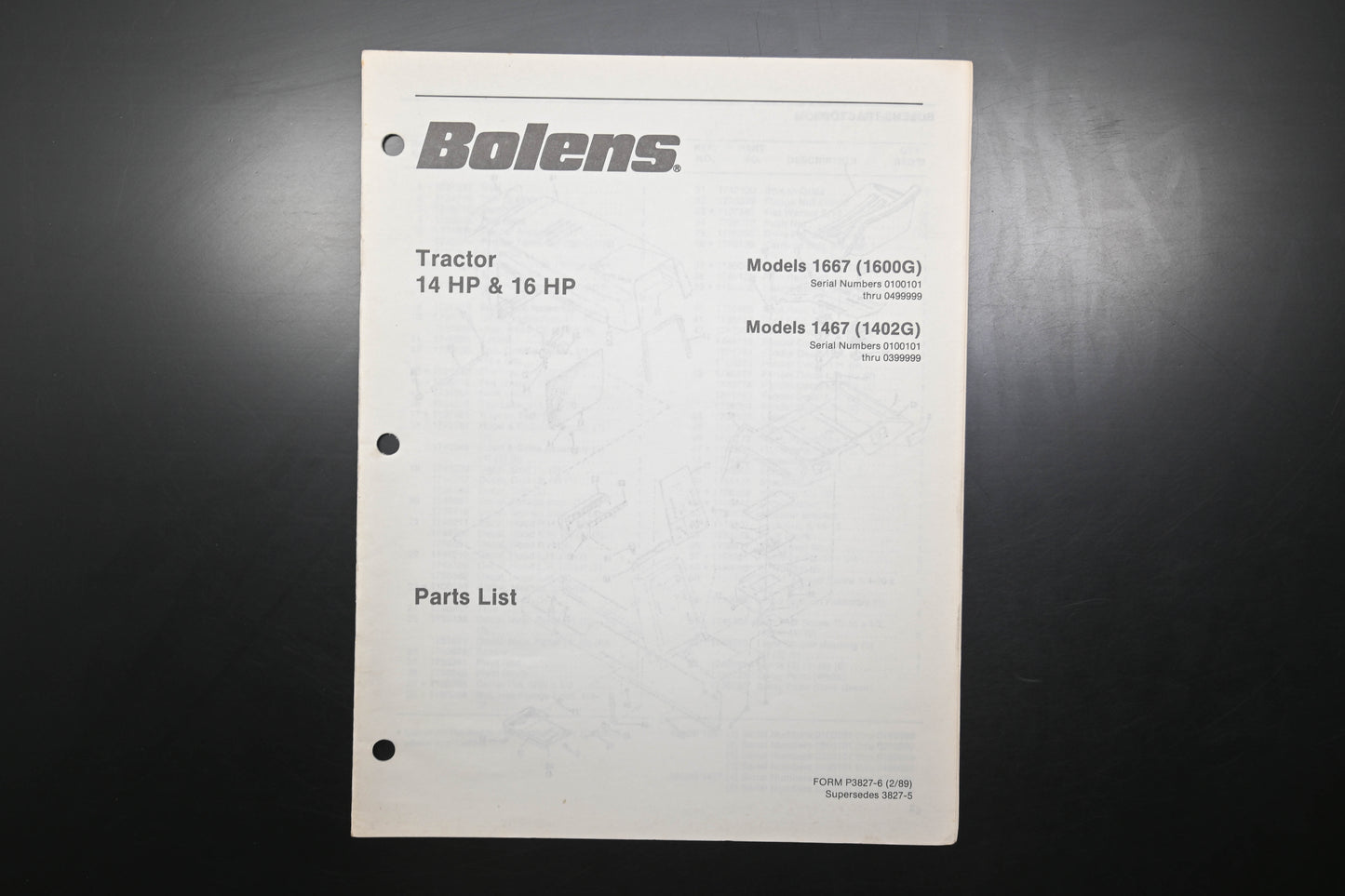 Bolens 3827-6 Tractor Models 1667 1467 Parts List