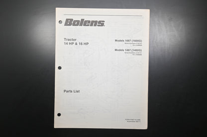 Bolens 3827-6 Tractor Models 1667 1467 Parts List
