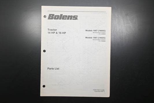Bolens 3827-6 Tractor Models 1667 1467 Parts List