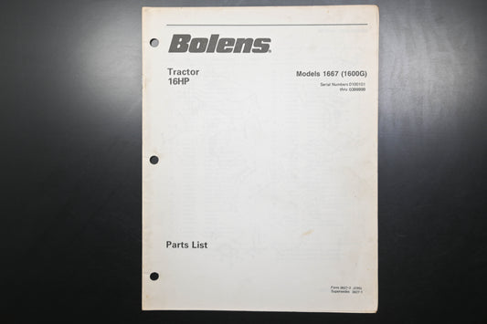 Bolens 3827-2 16HP Tractor Model 1667 Parts List