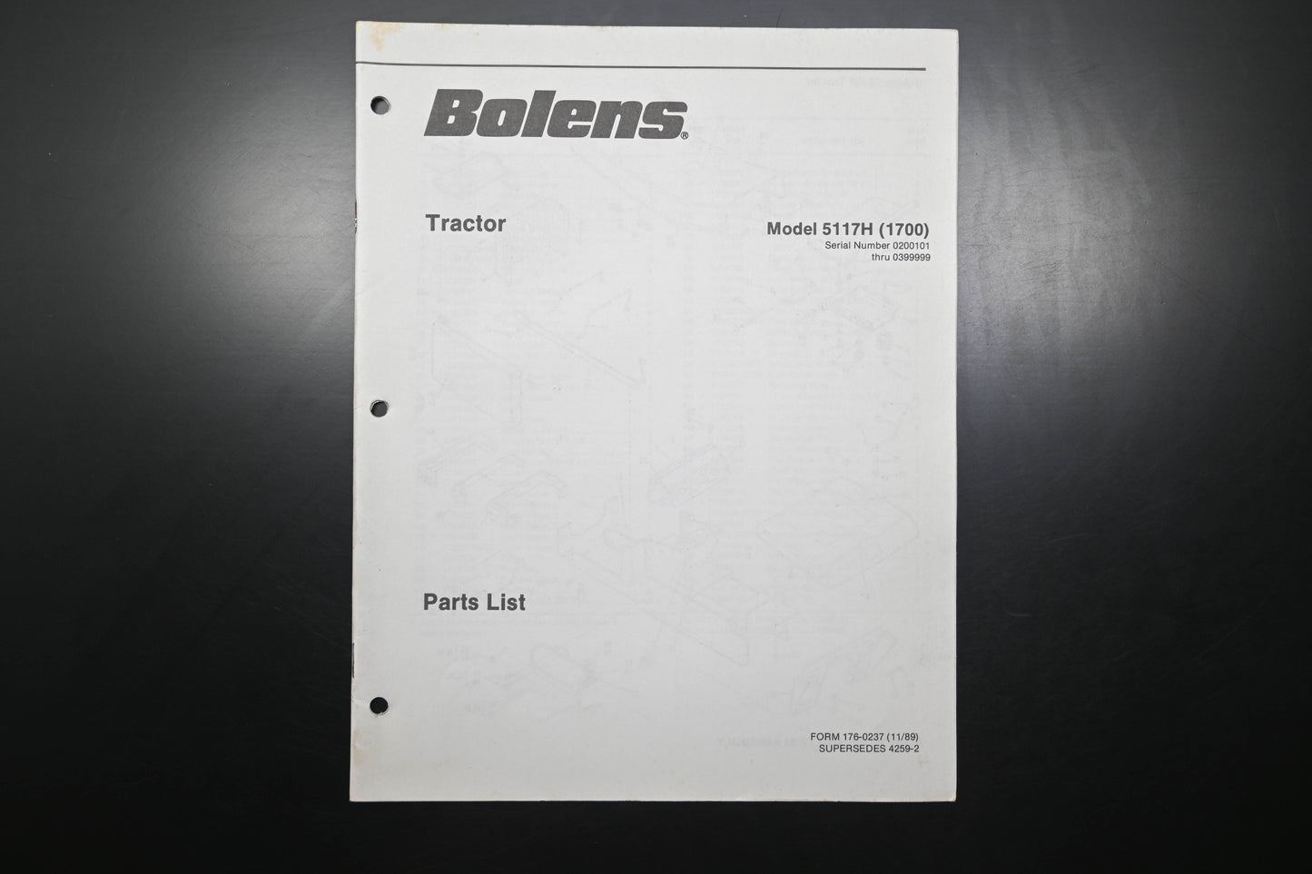 Bolens 176-0237, 1760237 Tractor Model 5117H Parts List