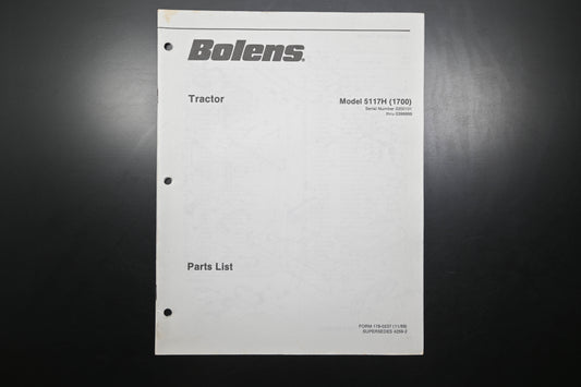 Bolens 176-0237, 1760237 Tractor Model 5117H Parts List
