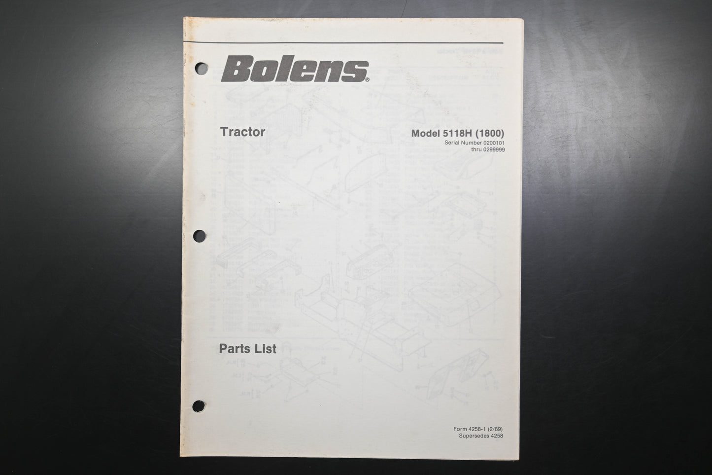 Bolens 4258-1 Tractor Model 5118H Parts List