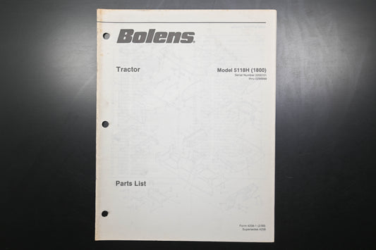 Bolens 4258-1 Tractor Model 5118H Parts List