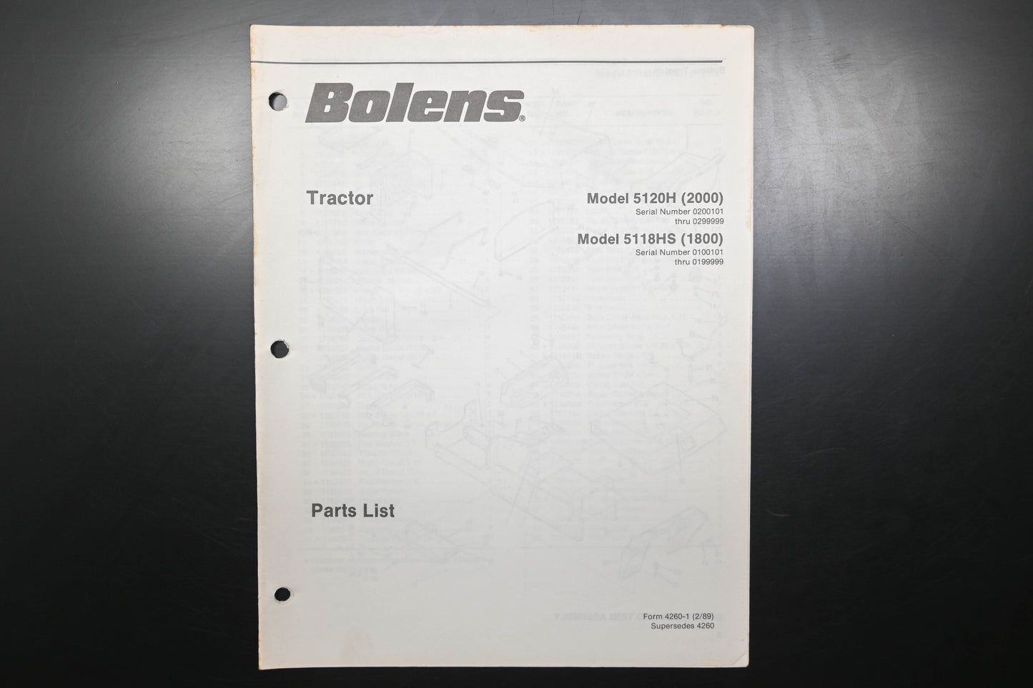 Bolens 4260-1 Tractor Models 5120H 5118HS Parts List