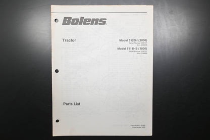 Bolens 4260-1 Tractor Models 5120H 5118HS Parts List