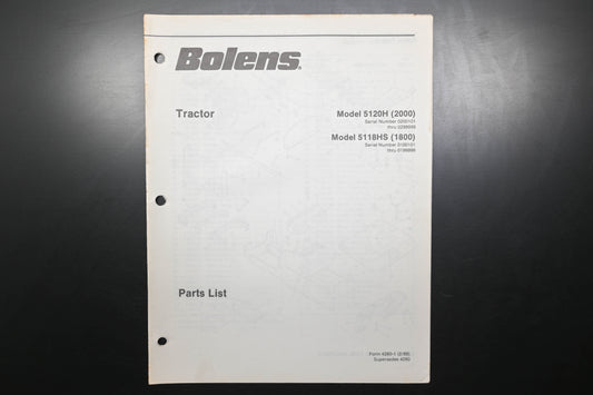 Bolens 4260-1 Tractor Models 5120H 5118HS Parts List
