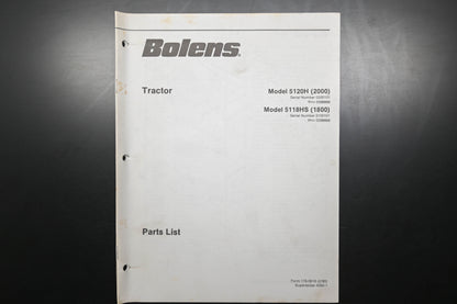 Bolens 176-0616, 1760616 Tractor Models 5120H 5118HS Parts List