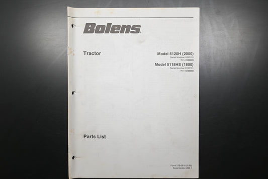 Bolens 176-0616, 1760616 Tractor Models 5120H 5118HS Parts List