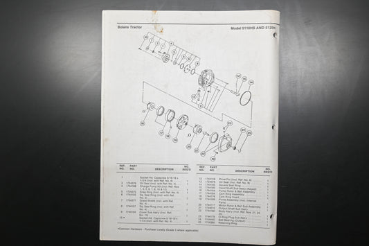 Bolens 176-0616, 1760616 Tractor Models 5120H 5118HS Parts List