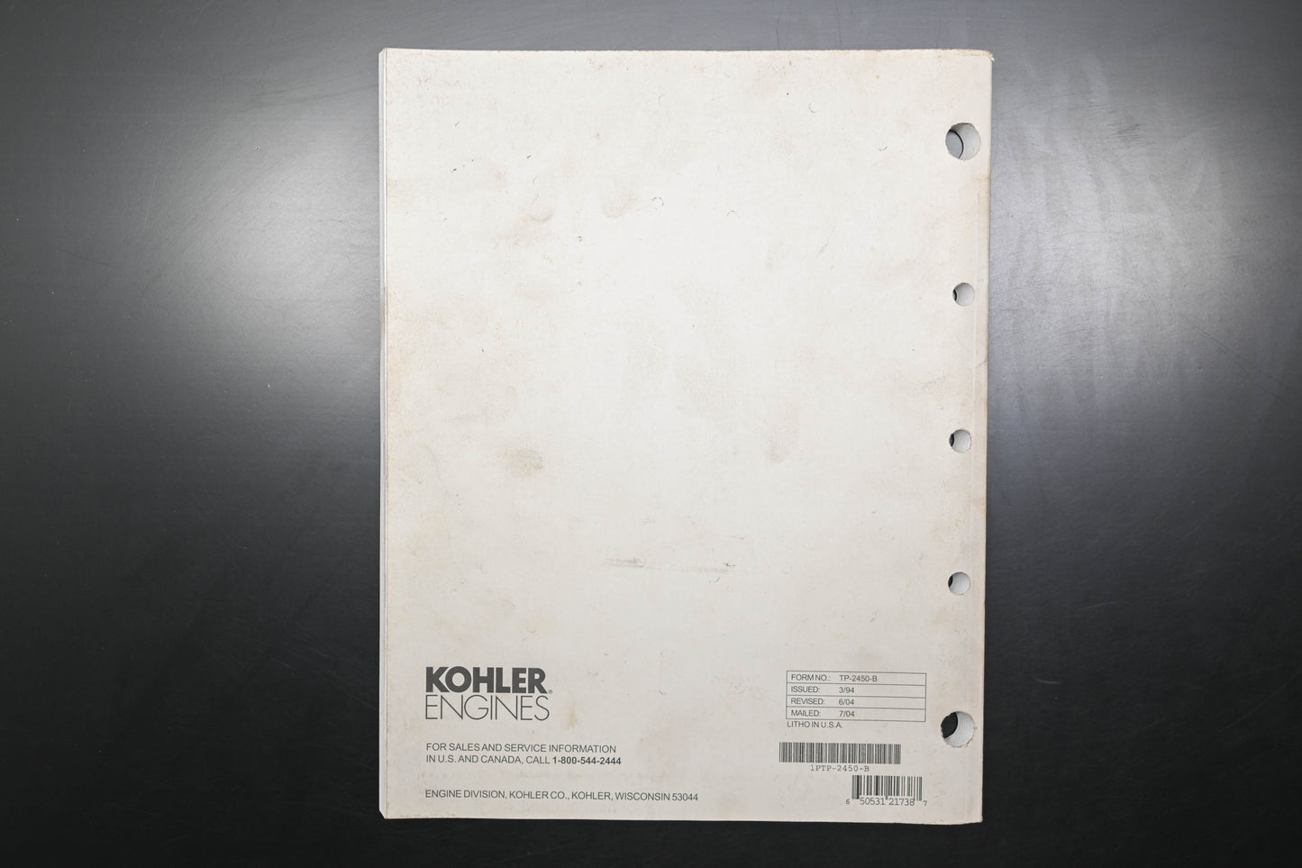 Kohler TP-2450-B Command CV17-745 Engine Service Manual
