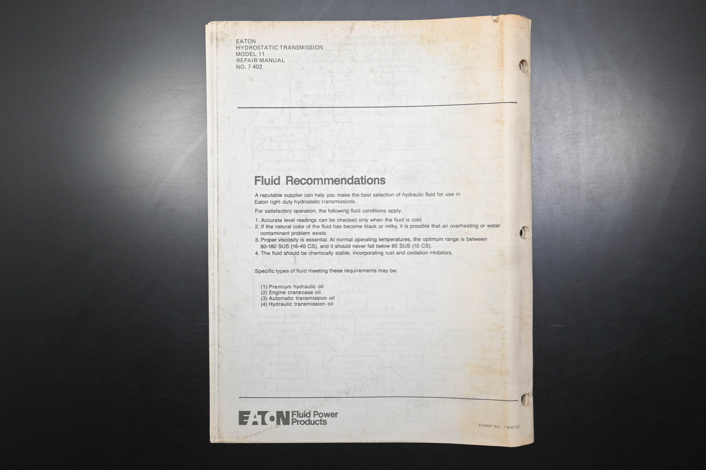 Eaton 7-402 Hydrostatic Transmissions Model 11 Repair Manual