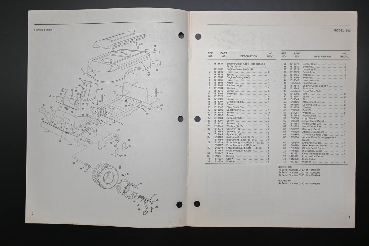 Bolens P4006-3 Frame Steer Tractor Models 943 944 Parts List